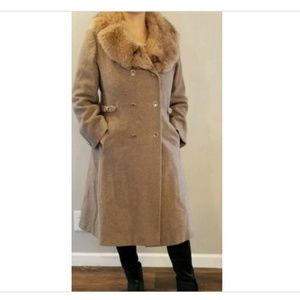 Vtg Wool Coat Fur? Collar Long